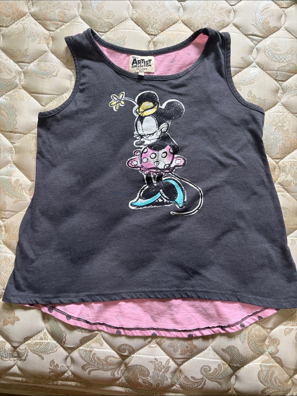 Disney Gray Tank Top with Pink Lining and Minnie Graphic